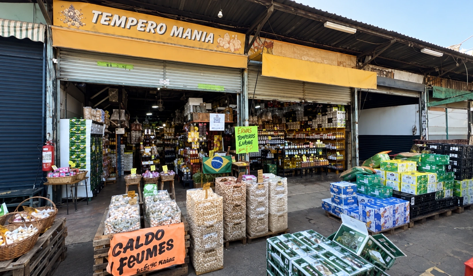 Fachada e exposição de produtos da loja no Mercadão Ideal